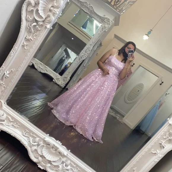 open lace back dress Sherri Hill 57762 Dresses 000 / Rose Gold Print